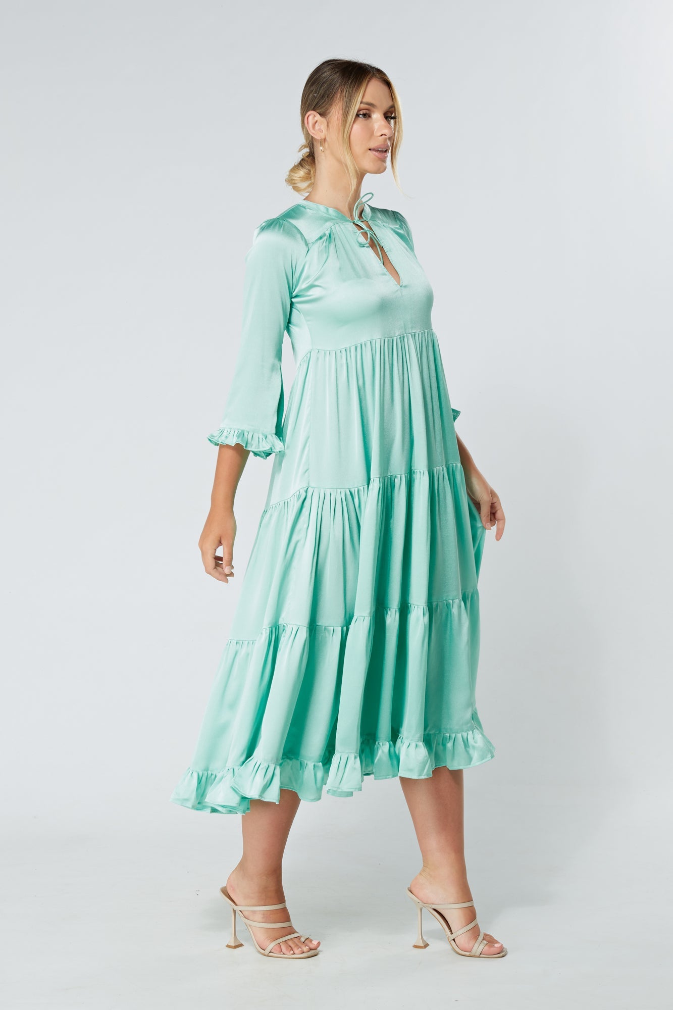 Gia Aqua Tiered Maxi Dress