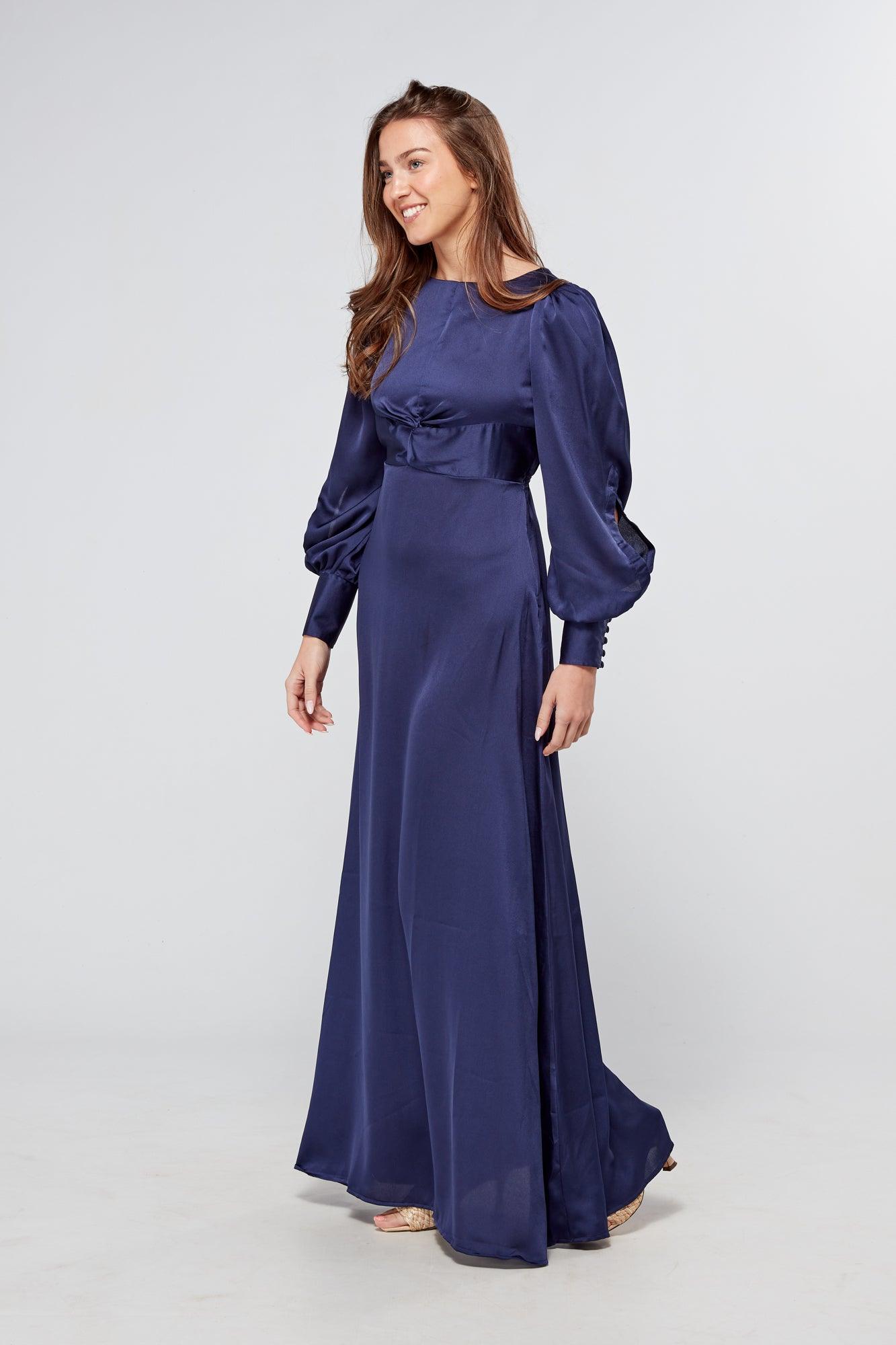 Long sleeve navy maxi dress best sale