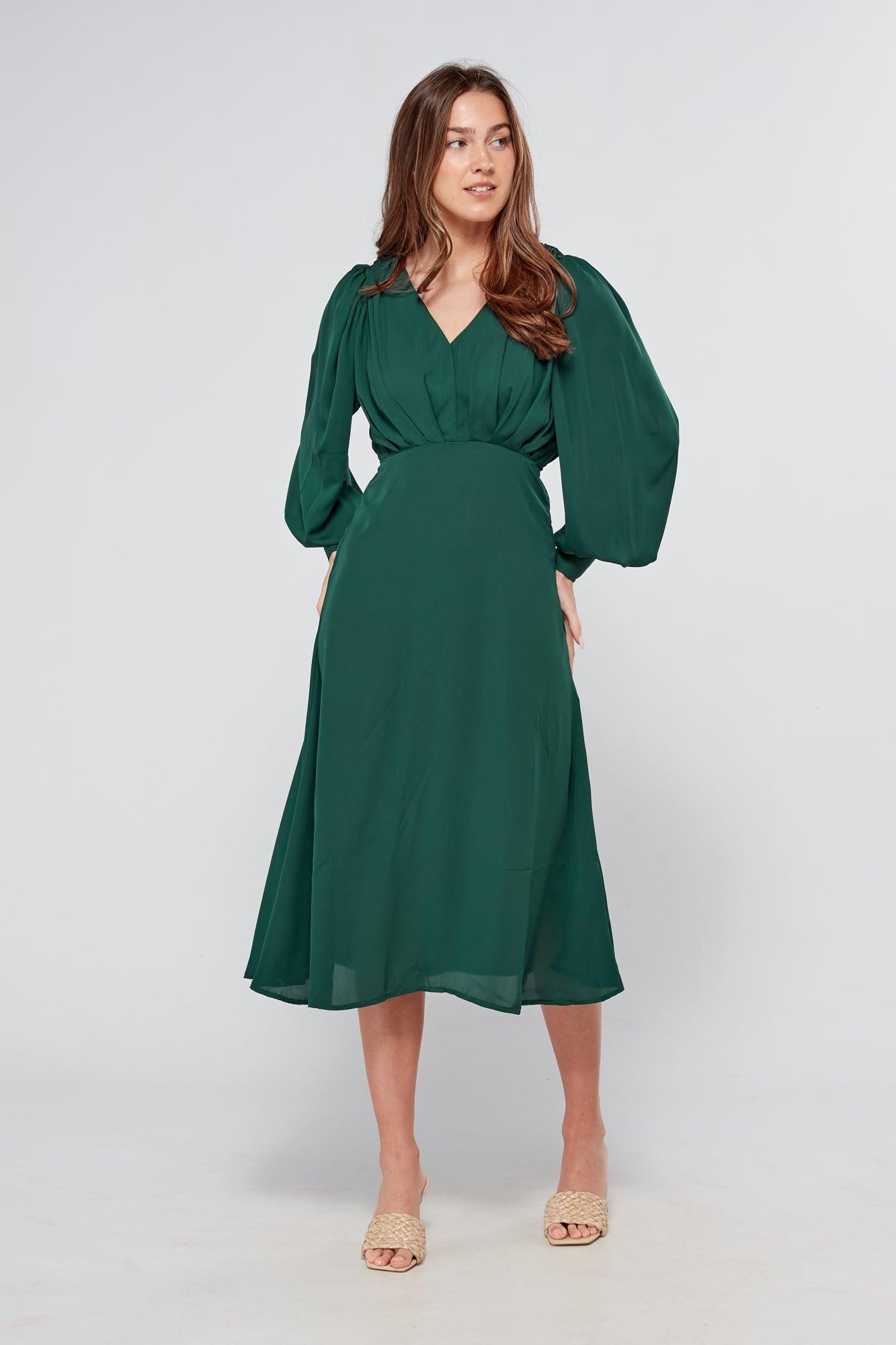 Midi emerald green dress best sale