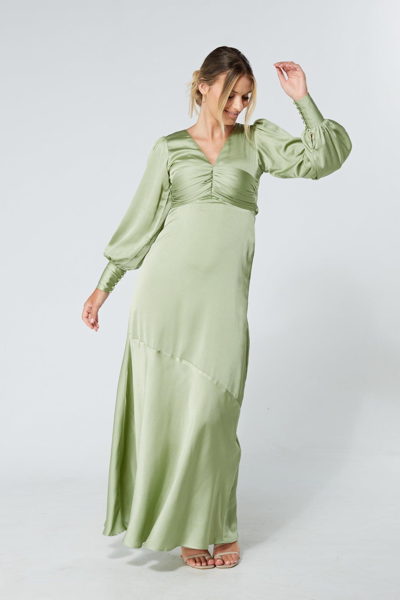 Olive green maxi sale dress long sleeve