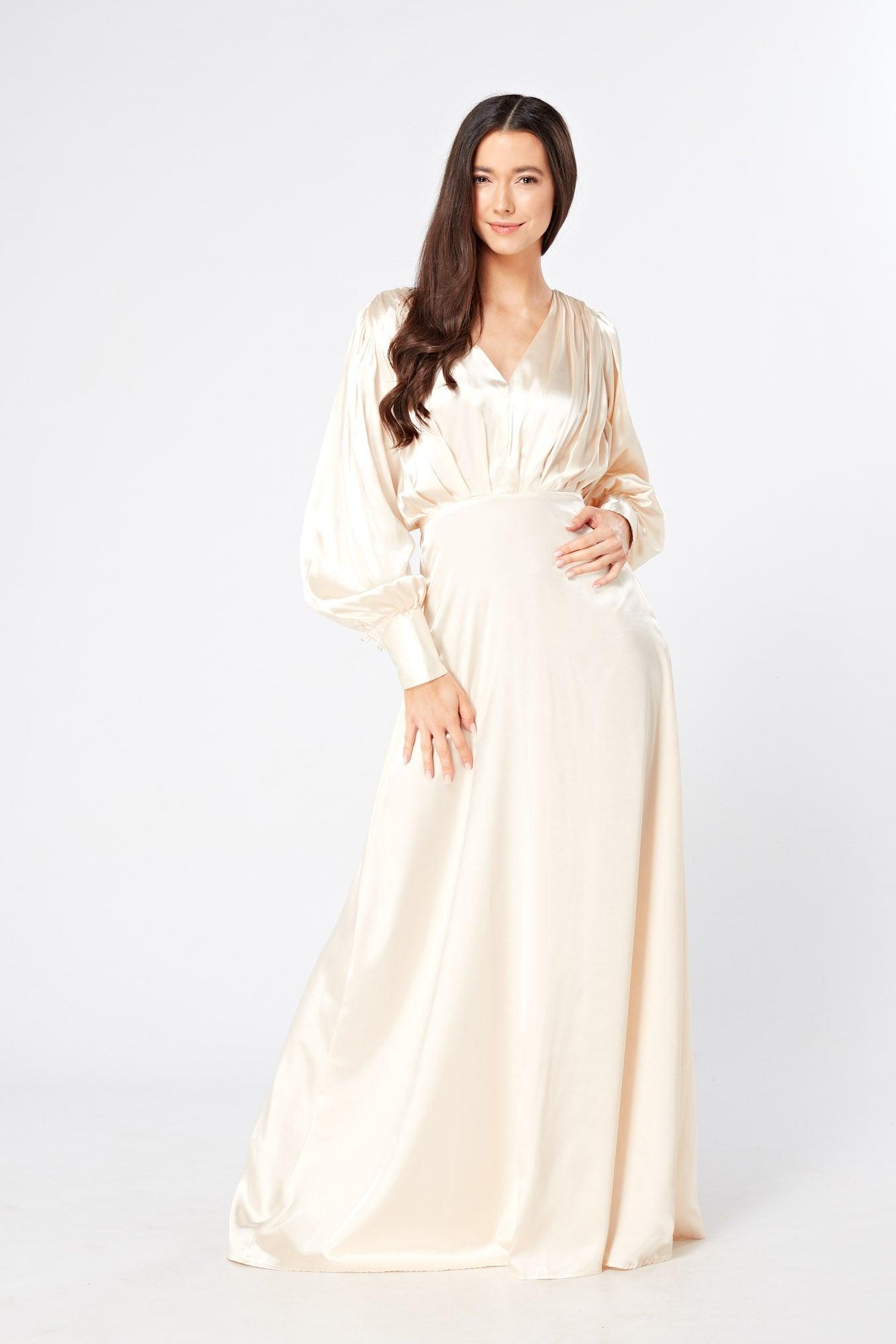 Long sleeve 2025 ivory maxi dress