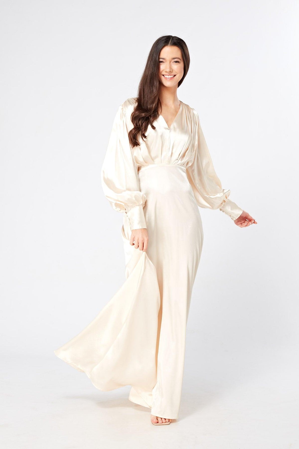 Vanilla Ivory Maxi Dress With Long Sleeves TAHLIRA