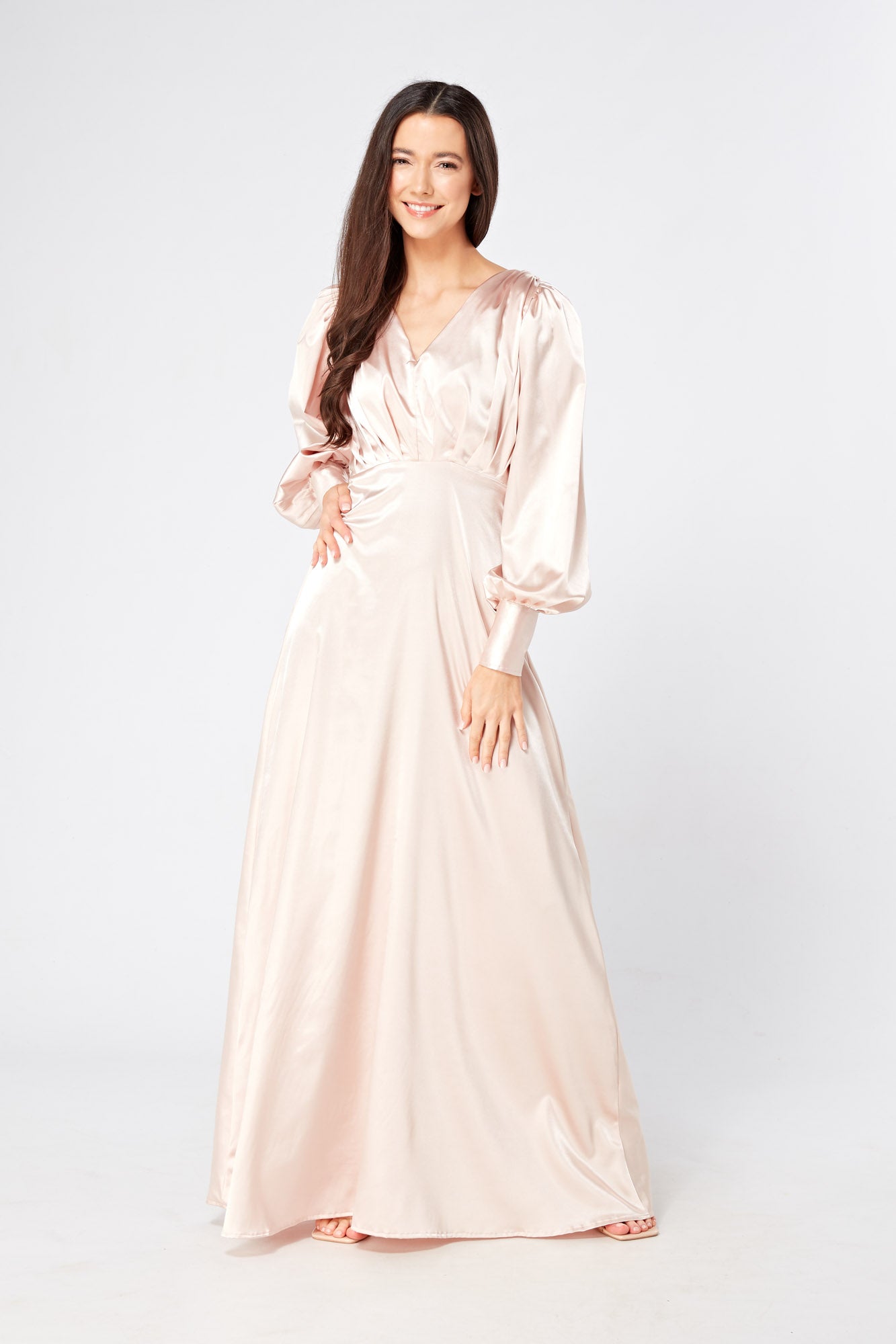 Rose maxi shop dress with sleeves