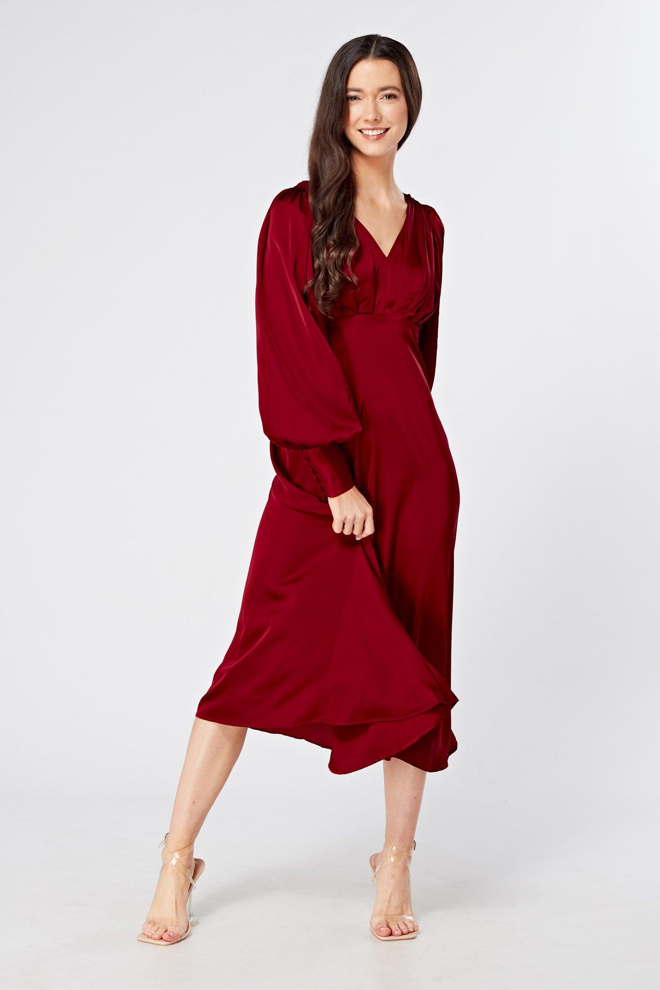 Deep red 2024 wrap dress