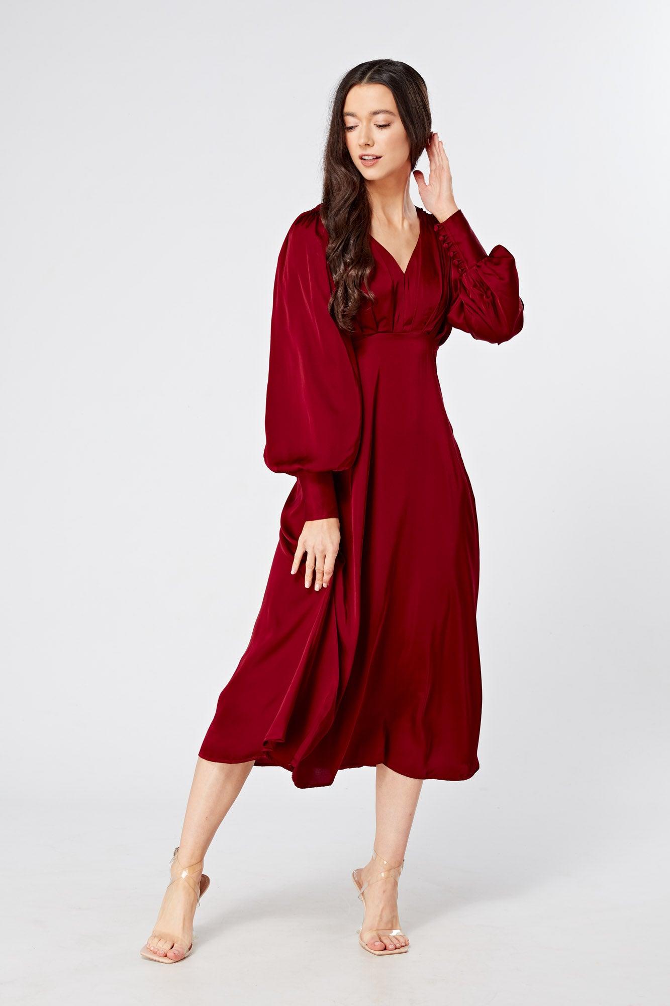 Deep red 2024 midi dress