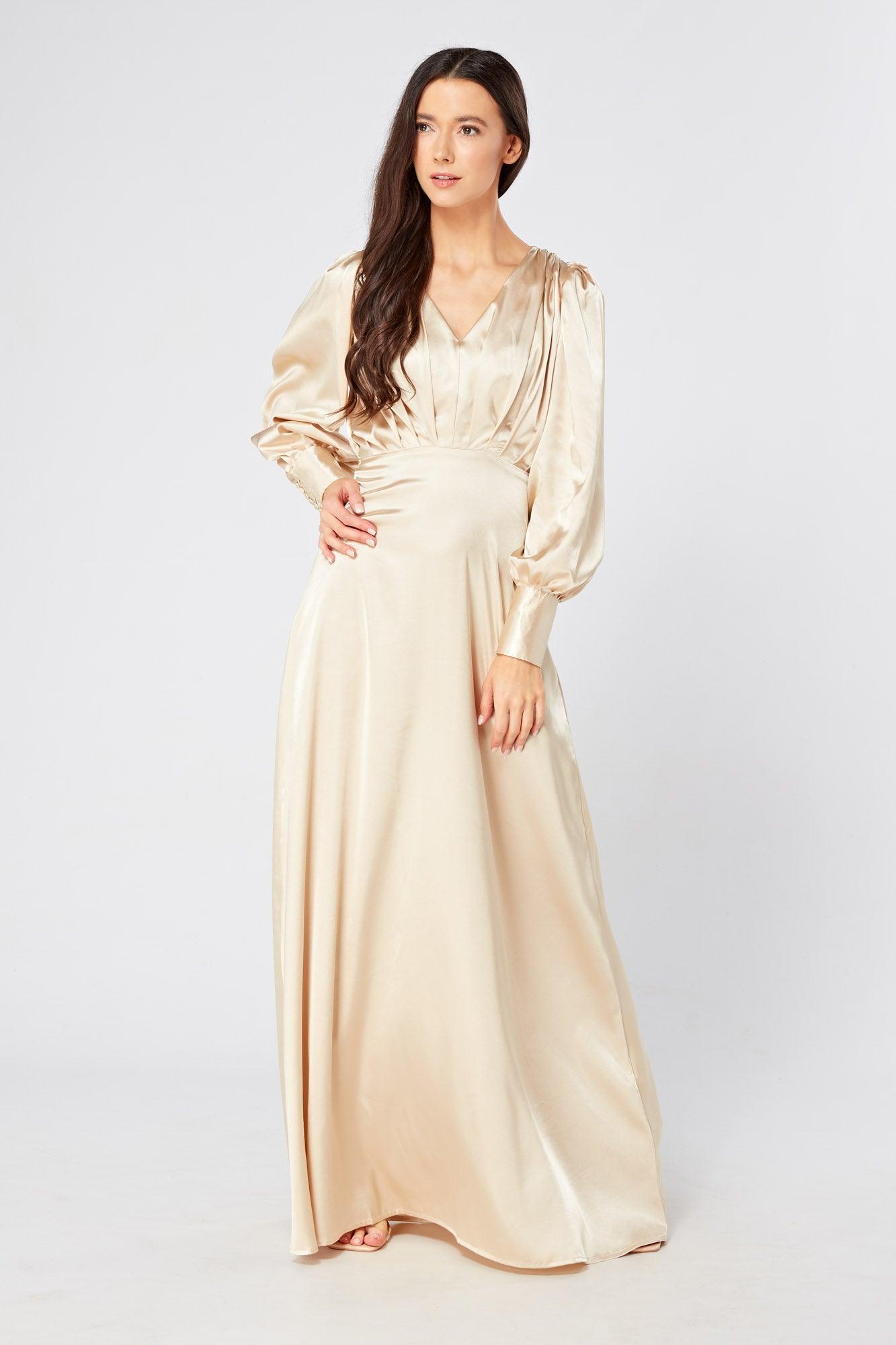 Ivory maxi dress with sleeves on sale