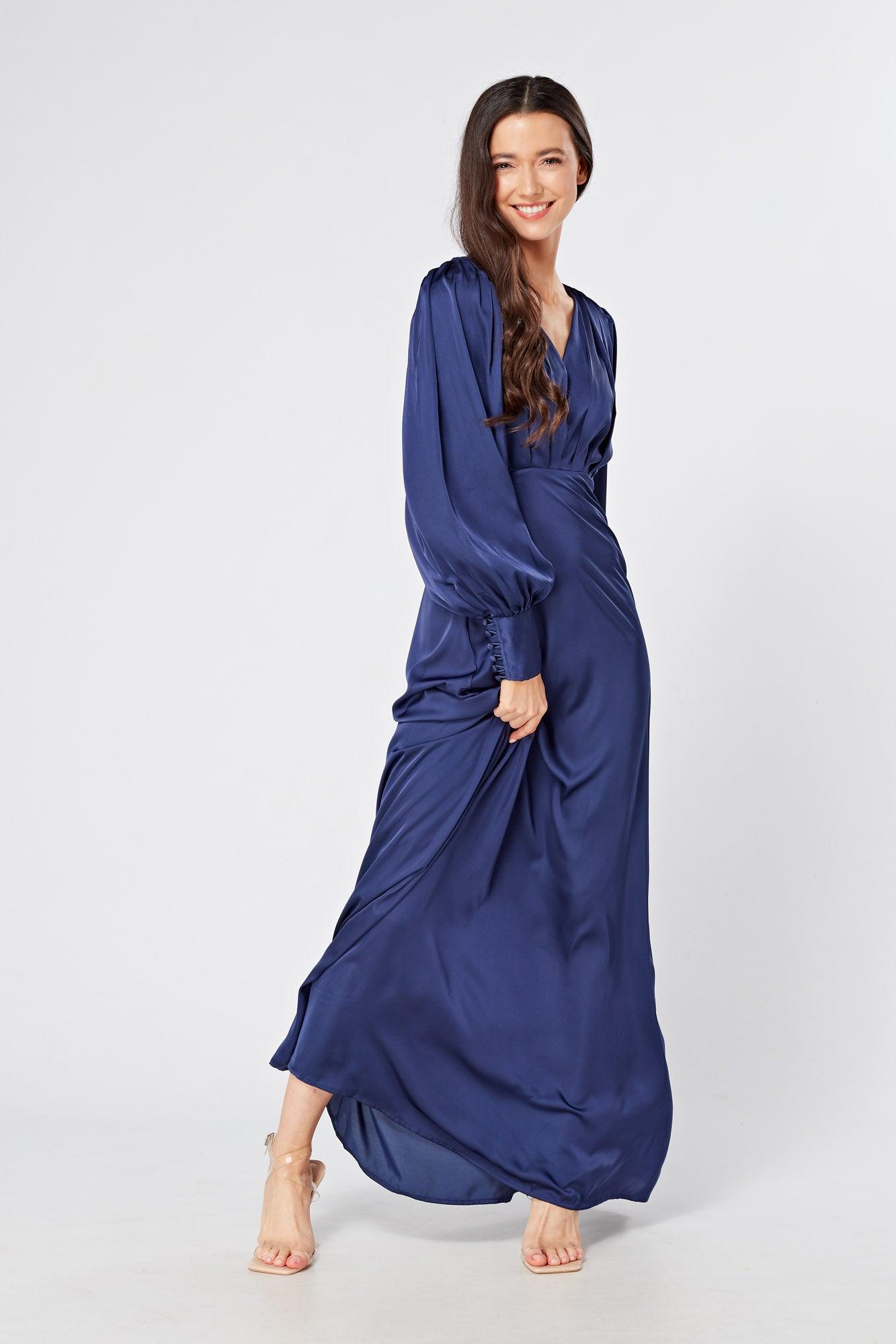 Long sleeve navy maxi on sale dress