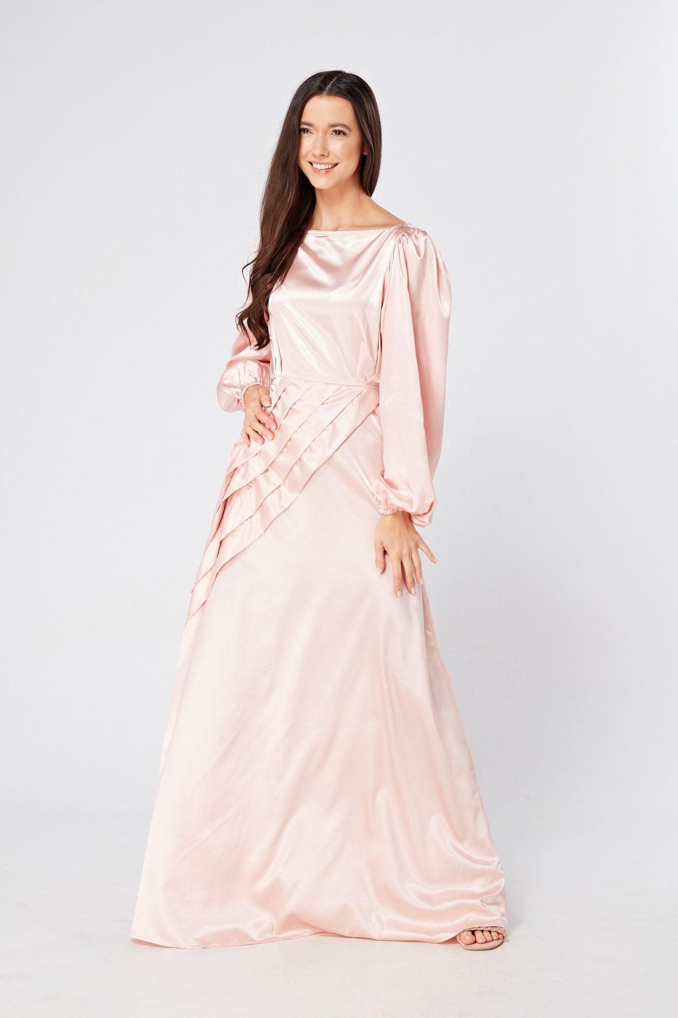 Pink maxi dresses with sleeves best sale